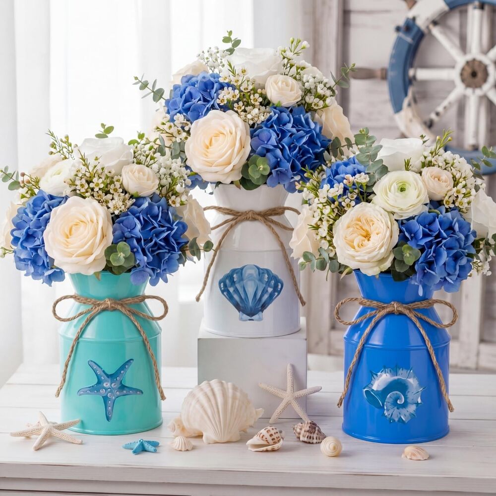 Domensi 3 Pcs Coastal Metal Flower Vases